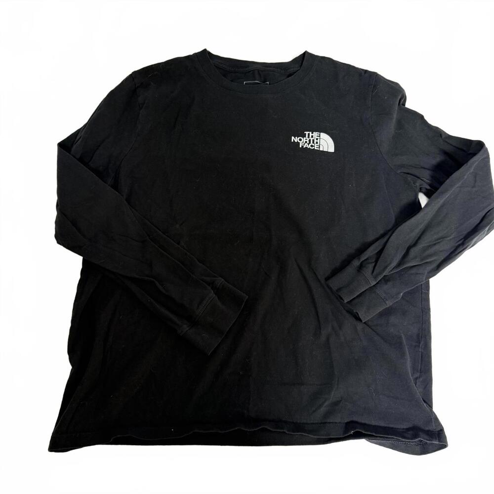 THE NORTH FACE Women's Large Black Logo Long Sleeve cotton Tee cabincore hiker
